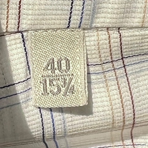 ERMENEGILDO ZEGNA WHITE W BLUE & BROWN GRID PATTERN CHECKED COTTON DRESS SHIRT - Picture 9 of 11